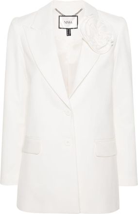 Nissa floral-appliqu&eacute; single-breasted blazer - women - Viscose/Polyester/Acetate/Spandex/Elastane - 36 - White