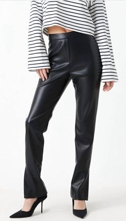 Grey Lab Pu Slit Leggings In Black