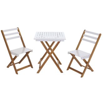 Hhg [nunca Usado] Conjunto Hhg-724, Conjunto De Sal&oacute;n Para Jard&iacute;n Con 2 Sillas Y Mesa, Madera De Acacia Plegable, Blanco Natural