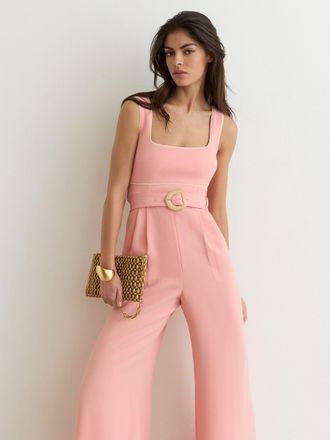 Reiss Pink Tipped Wide-leg Belted Jumpsuit, 10
