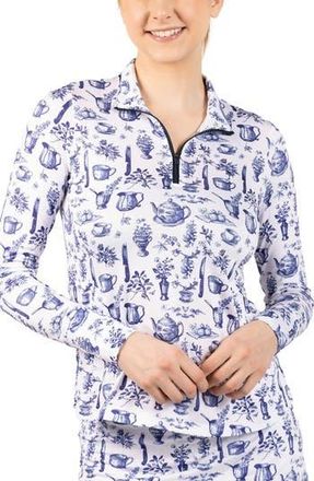Tailorbyrd Toile Print Performance Quarter Zip Pullover in Light Blue at Nordstrom Rack, Size X-Large