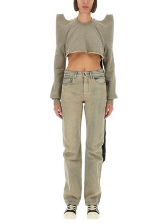 Rick Owens Grey Crew Neck Cropped Sweatshirt