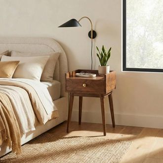 Furniturebox Vinson Square Walnut Wood Bedside Table