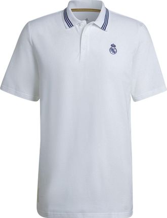adidas real Madrid Solid Color Stripe Casual Short Sleeve Polo Shirt White H59050