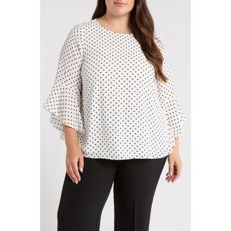Kasper Ruffle Sleeve Top in White/black at Nordstrom, Size 2X
