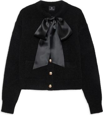 Anine Bing Truien & Vesten, Dames, Zwart, M, Satijn, Rhodes Cardigan met Satijnen Strik