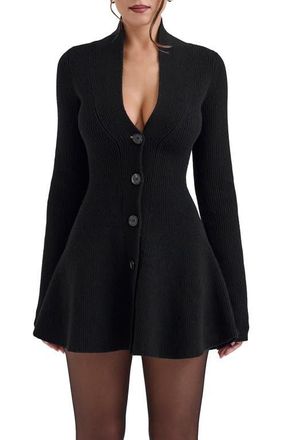 House of CB Aubrey Wool Blend Peplum Cardigan in Black at Nordstrom, Size Small