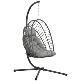 OUTSUNNY PE Hanging Swing Chair w/ Thick Cushion - Patio Hanging Chair - Grey | TJ Hughes
