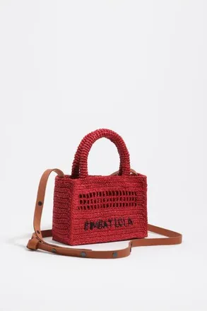 Bimba & Lola Raffia Mini Bag in Red at Nordstrom