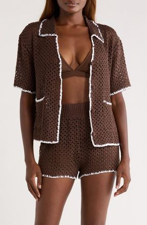 Elan Crochet Button-Up Cover-Up in Brown at Nordstrom, Size X-Small