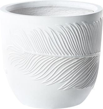 Beliani Maceta Exterior Motivo Hoja Redonda Piedra Fibra Arcilla 35x35x33 Cm Blanco Ftero