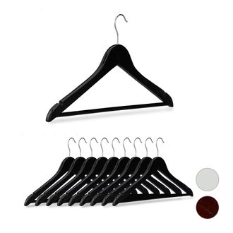 Relaxdays Pack 10 Perchas Ropa Con Gancho Giratorio, Madera, Negro, 44,5 Cm De Ancho - Relaxdays