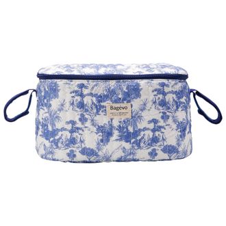 Generic Aukojoy Floral Quilted Multifunction Travel Baby Diaper Bag Large Capacity Stroller Bag with Zipper for Mom Dad Women Men Boys Girls, blue, 12.99x5.12