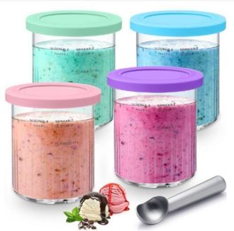 OEM Recipientes Para Helado Compatibles Con Ninja Creami, Paquete De 4 Con Tapa Y Cuchara, Reutilizables, Compatibles Con Las M&aacute;quinas De Helado Ninja Del