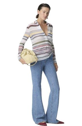 Missoni Zigzag Cotton And Viscose Blouse With V-neckline in Green& Brown at Nordstrom, Size 40 It