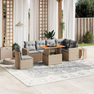 vidaXL Vidaxl - Set Sof&aacute;s De Jard&iacute;n 7 Piezas Y Cojines Rat&aacute;n Sint&eacute;tico Beige