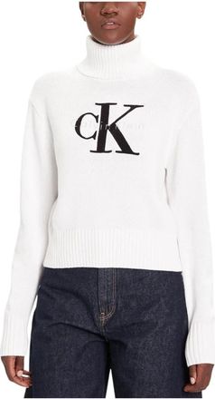 Calvin Klein Jeans Chenille Monologo SW - Dames - Coltruien - Wit - L - Katoen - Truien & Vesten