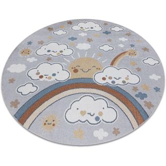 RugsX Rugsx - Carpet bono 8437 circle Clouds, sky, light grey / cream grey round 140 cm