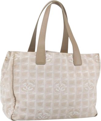 Chanel Travel Line Tote Nylon Beige Nylon Handbag (Pre-Owned)