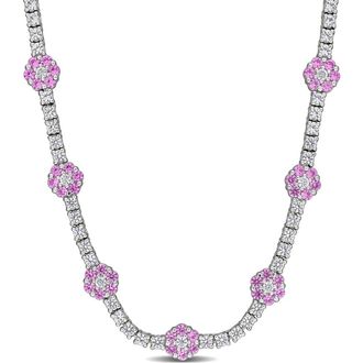 Delmar Lab Created Pink Sapphire & White Sapphire Floral Station Necklace at Nordstrom Rack