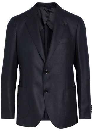 Lardini Navy Textured Cashmere and Silk-blend Designer Blazer UK36/S - 46 (UK36 / S)