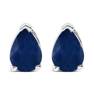 House of Brilliance 14K Gold 6x4MM Pear Shaped Gemstone Solitaire Stud Earrings in Blue Sapphire | White at Nordstrom