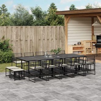 vidaXL Set Comedor De Jard&iacute;n Con Cojines 15 Pzas Rat&aacute;n Sint&eacute;tico Negro Vidaxl
