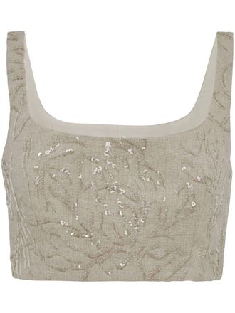 Brunello Cucinelli Linnen top verfraaid met pailletten - Beige