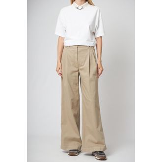 Brunello Cucinelli Beige Wide-Leg Pleated Trousers, Brand Size 44 (US Size 10)