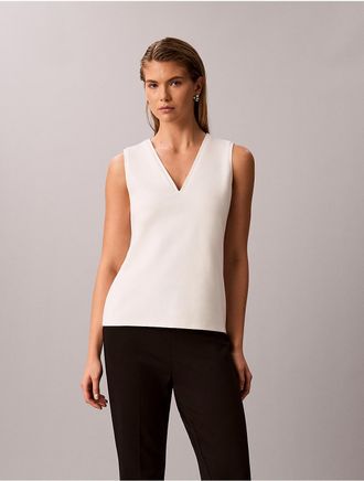 Calvin Klein Womens High Twist Compression V-Neck Shell - White - XS