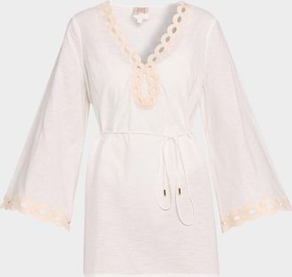 Milly Chain Embroidered Cotton-Linen Mini Dress