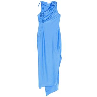 Coperni Kleedjes, Dames, Blauw, M, Leer, Asymmetrische Bloemenjurk