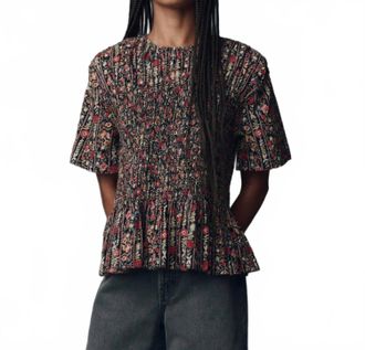 The Great. Smocked Flounce Top In Garland Print