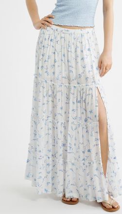 BP. Tiered Maxi Skirt in Ivory- Blue Meredith Bloom at Nordstrom, Size Xx-Small