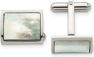 Diamond2Deal Stainless Steel Polished Mother Of Pearl Cufflinks