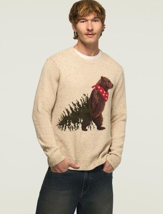 Lucky Brand Mens Bear Crew Neck Sweater