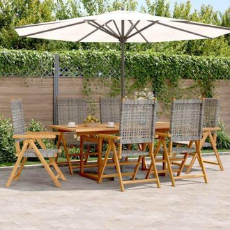 vidaXL 7 Piece Garden Dining Set Grey Poly Rattan and Solid Wood vidaXL