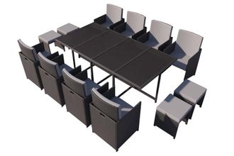 Concept Usine Sal&oacute;n de jard&iacute;n de resina trenzada negra y gris de 12 plazas