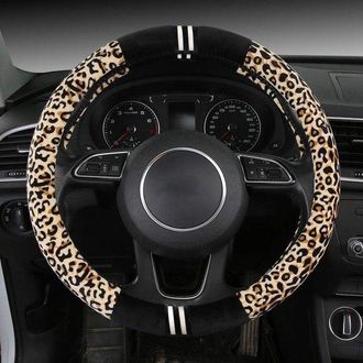 OEM Funda Para Volante Con Estampado De Leopardo - Tejido De Terciopelo - Tacto Suave - Transpirable - Universal De 15 Pulgadas - Beige