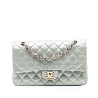 Chanel Silver Medium Classic Iridescent Lambskin Double Flap