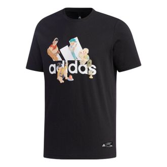 adidas Mens adidas Cartoon Alphabet Logo Printing Round Neck Short Sleeve Black T-Shirt GL0398