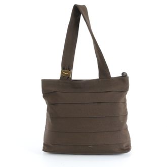 Ferragamo Brown Leather Canvas Handbag Shoulder Bag Tote Bag (Pre-Owned)