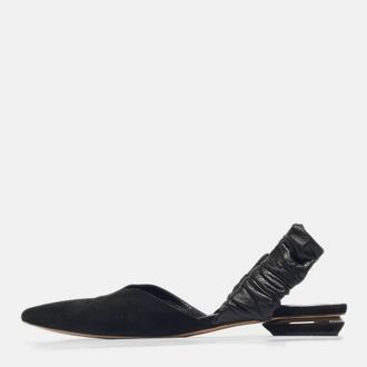 Nicholas Kirkwood Black Leather And Suede Slingback Flats
