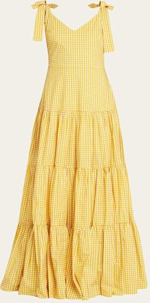 Caroline Constas Arianna Tie-Shoulder Tiered Poplin Maxi Dress