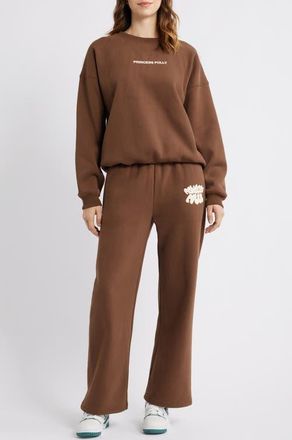 Princess Polly Logo Graphic Crewneck Sweatshirt in Brown at Nordstrom, Size 12