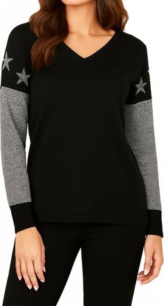 French Kyss Star Sleeve Sweater In Black/gray