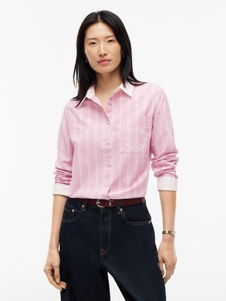Tommy Hilfiger Womens Embroidered Crest Striped Oxford Shirt - Mystic Pink - XXL