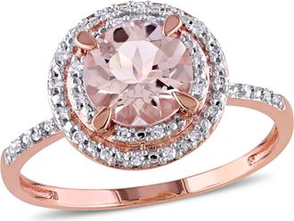 Mimi & Max Morganite and 1/10ct TW Diamond Double Halo Ring 10k Rose Gold