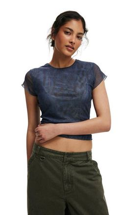 Cotton On Womens Ashley Mesh Short Sleeve Top in Printed Denim Seam at Nordstrom, Size X-Small