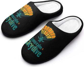 Generic Keep Calm Skydiving Funny Mens Slippers Cotton Warm House Shoes Memory Foam Sandals Print Size 7-14
